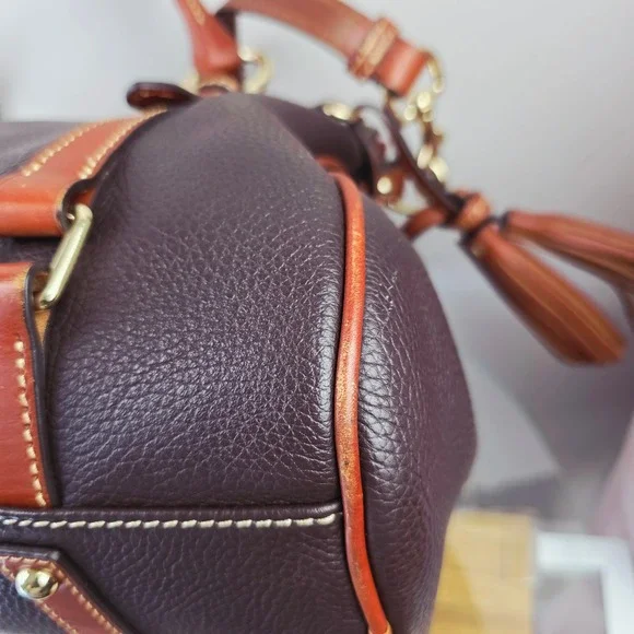 Dooney & Bourke Pebbled Leather Satchel Brown Ginger Braided Handle Tassel Bag - Picture 6 of 16